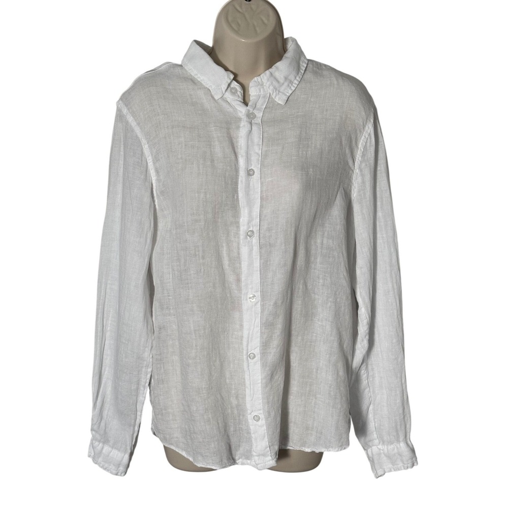 Puro Lino Womens Linen Button Down Long Sleeve Shirt White Sz M